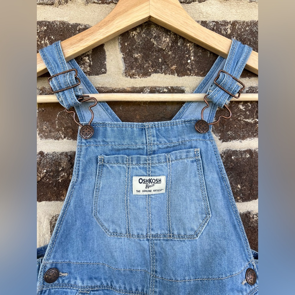 OshKosh: Blue Denim Overalls with Floral Embroidery: Size 4T - Picture 3 of 7
